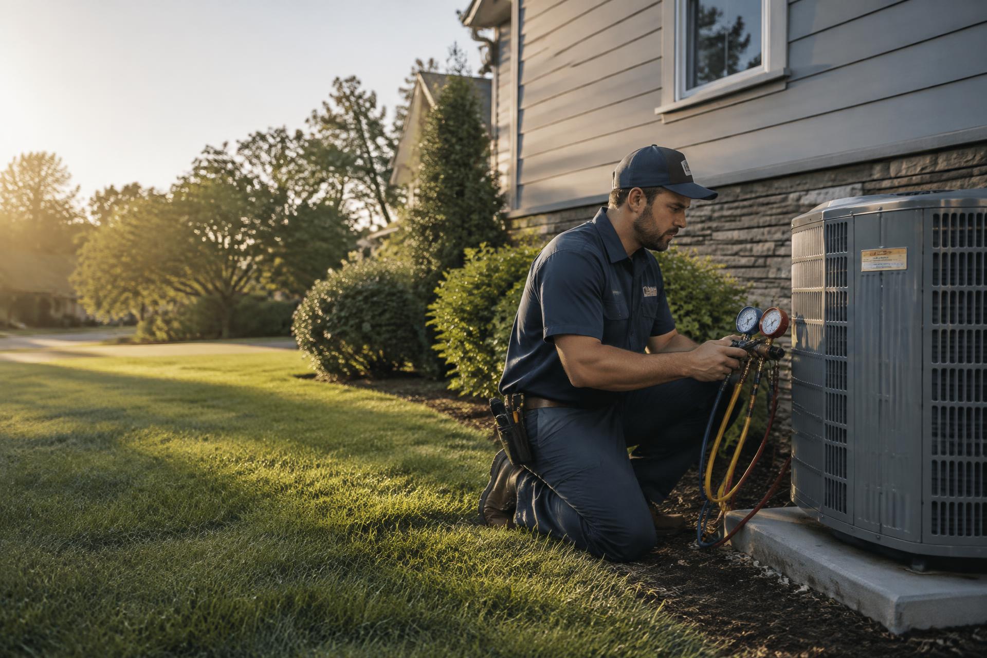 Summit Air & Comfort technician servicing an outdoor air conditioner at a Boulder home